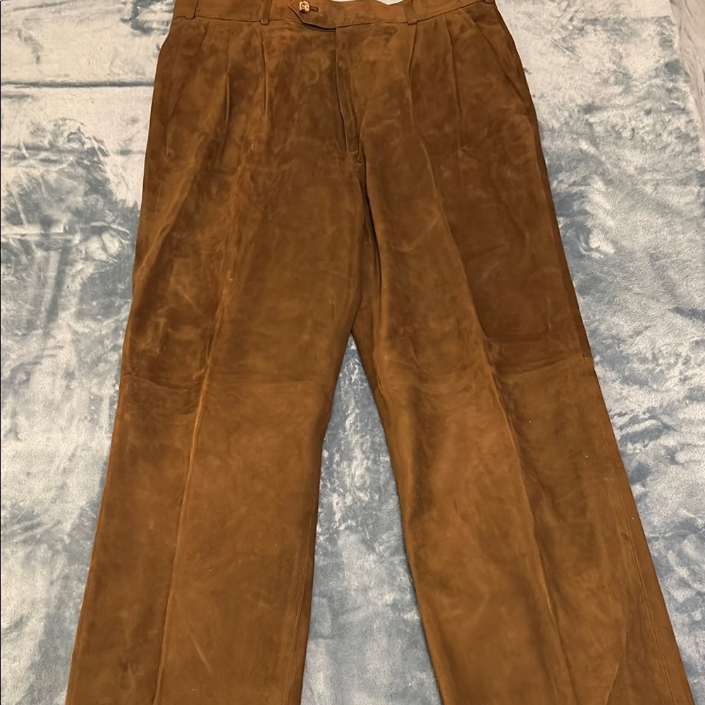 Hermés men’s pleated front Saddle Brown suede pants W 32